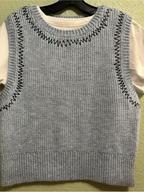 Anthropologie Pilcro Twofer Zigzag Stitch Sweater Vest Sz Small Light Blue Exc